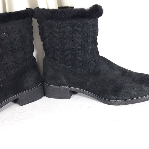 Abeo Women's Bristol US8,5 Black Leather Sheepskin Lined Shearling Ankle Booties - Picture 7 of 12